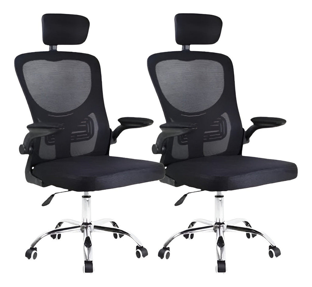 Kit 2 Cadeira De Escritório Giratória Preta Com Rodinhas Cor Preto